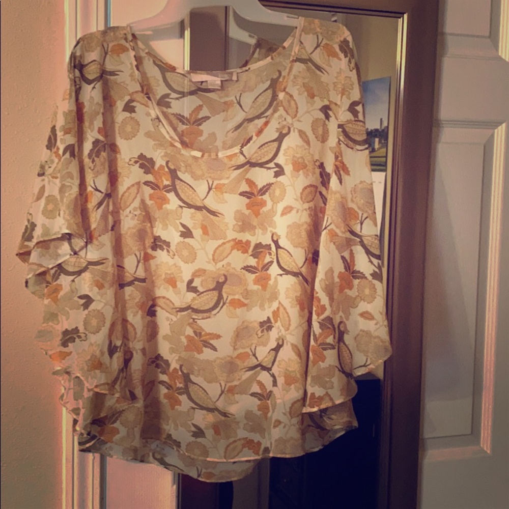 Dolman flowy bird print top